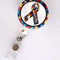 Autism Awareness Ribbon 1.5&quot; - ID Badge Holder - ID Badge Reel - Autism Badge Reel - Nursing Badge - Teacher Badge Reel - Medical Badge - RN - Thumbnail 1