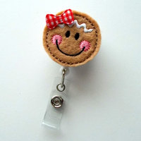Gingerbread Cutie - Retractable ID Felt Badge Holder - Holiday Badge Reel - Nurses Badge Holder - Nurse Badge - Teacher Badge - Thumbnail 1