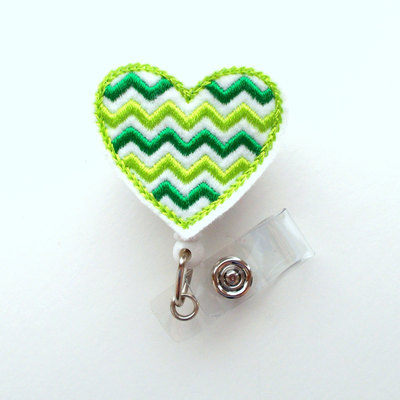 Chevron green heart - cute badge reel - nurse badge holder - nursing badge clip - teacher badge reel - rn badge clip - cardiac badge