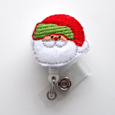 Santa red and green - retractable id badge reel - rn badge holder - nursing badge - nurse badge holder - teacher badge clip - holiday badge