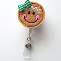 Gingerbread Cutie - Retractable ID Felt Badge Holder - Holiday Badge Reel - Nurses Badge Holder - Nurse Badge - Teacher Badge - Thumbnail 2