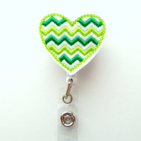 Chevron Green Heart - Cute Badge Reel - Nurse Badge Holder - Nursing Badge Clip - Teacher Badge Reel - RN Badge Clip - Cardiac Badge - Thumbnail 1