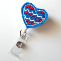 Patriotic Heart Chevron Blue - Cute Badge Holder - Nurses Badge Holder - Felt Badge - Nursing Badge Holder - Cute Badge Reel - RN Badge Reel - Thumbnail 2
