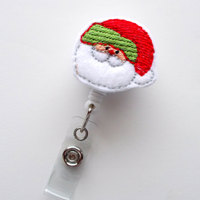 Santa Red and Green - Retractable ID Badge Reel - RN Badge Holder - Nursing Badge - Nurse Badge Holder - Teacher Badge Clip - Holiday Badge - Thumbnail 1