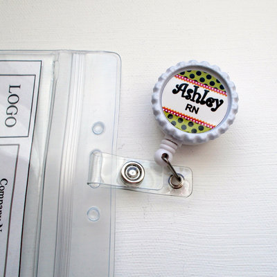 Personalized rn green dots - name badge holder - rn badge - cute badge reel - id badge clip