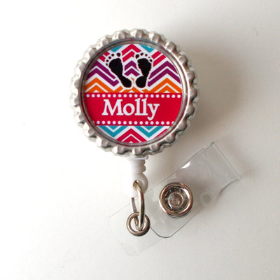 Personalized chevron baby feet  - rn badge holder - nurse badge holder - nursing badge holder - nicu badge - labor and delivery  badge reel