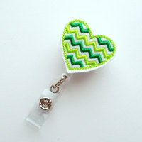 Chevron Green Heart - Cute Badge Reel - Nurse Badge Holder - Nursing Badge Clip - Teacher Badge Reel - RN Badge Clip - Cardiac Badge - Thumbnail 2