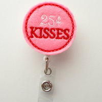 Valentine Kisses  - Name Badge Holder - Cute Badge Reel - Nurse Badge Holder - Nursing Badge Clip - Teacher Badge Reel - Thumbnail 1