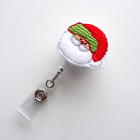 Santa Red and Green - Retractable ID Badge Reel - RN Badge Holder - Nursing Badge - Nurse Badge Holder - Teacher Badge Clip - Holiday Badge - Thumbnail 2
