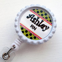 Personalized RN Green Dots - Name Badge Holder - RN Badge - Cute Badge Reel - ID Badge Clip - Thumbnail 1