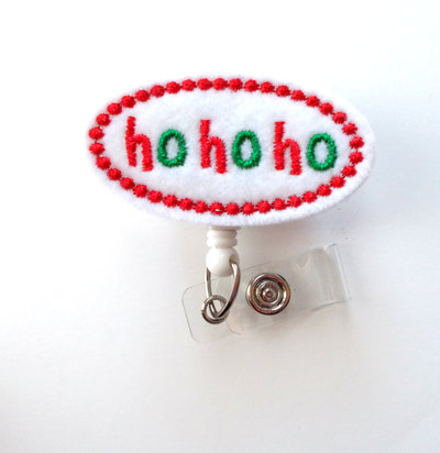 Ho ho ho - retractable id felt badge holder - holiday badge reel - nurses badge holder - nurse badge - teacher badge
