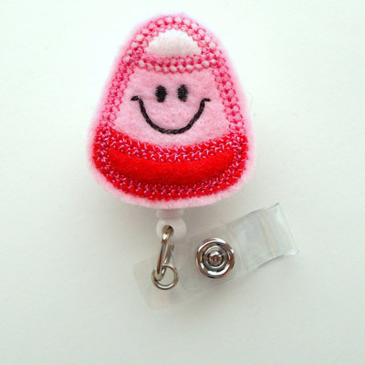 Pink and red candy corn - name badge holder - cute badge reel - nurse badge holder - nursing badge clip - teacher badge reel - rn badge clip