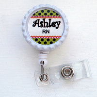 Personalized RN Green Dots - Name Badge Holder - RN Badge - Cute Badge Reel - ID Badge Clip - Thumbnail 2