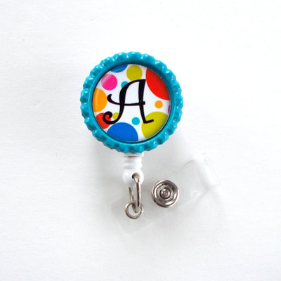 Personalized polka dot - usa badge holder - name badge holder - bottle cap badge - nursing badge - nurses badge holder - teacher gift