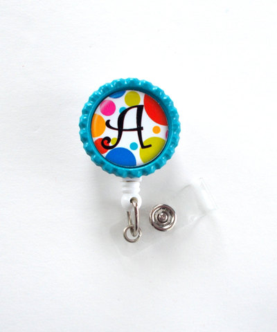 Personalized polka dot - usa badge holder - name badge holder - bottle cap badge - nursing badge - nurses badge holder - teacher gift