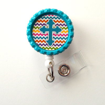Chevron cross blue - nursing badge holder - teacher badge reel  - nurse name badge - nurses badge - cute id badge reel - rn badge