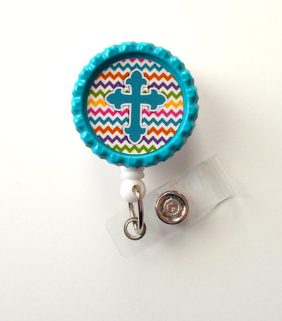Chevron cross blue - nursing badge holder - teacher badge reel  - nurse name badge - nurses badge - cute id badge reel - rn badge