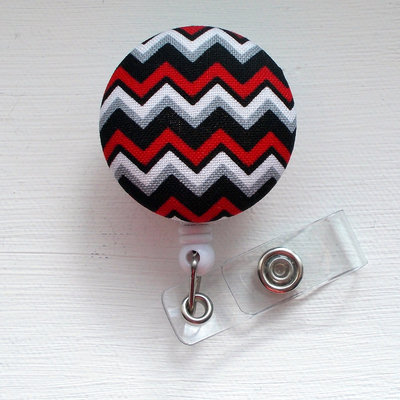 Name badge holder - cute badge reels - rn badge - nurse badge holder - unique retractable id badge reels - chevron black red white and gray