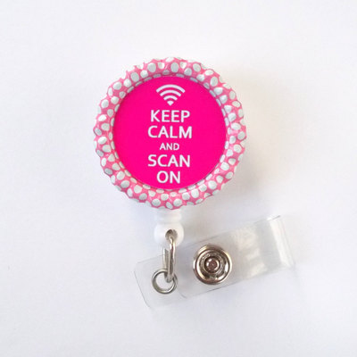 Keep calm and scan on pink badge reel - sonographer badge holder - ultrasound technician badge holder - xray technician badge - xray tech