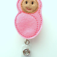 Sweet Baby Girl - Retractable ID Badge Reel - NICU Badge Holder - L&D Badge Reel - Nurse Badge Holder - Nursing Badge Clip - Felt ID Badge - Thumbnail 1