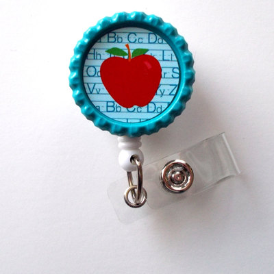Teacher apple blue - school badge reels - teacher badge holder - id badge reel - teacher appreciation gift - preschool teacher badge