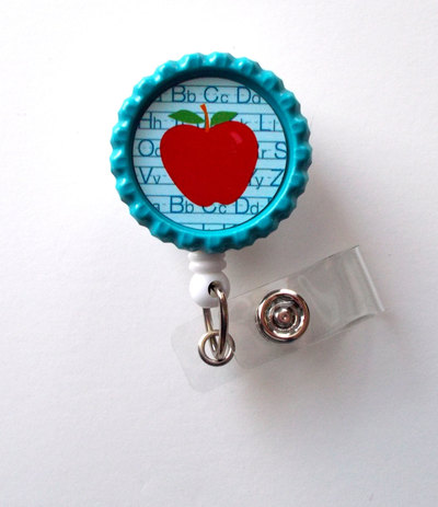Teacher apple blue - school badge reels - teacher badge holder - id badge reel - teacher appreciation gift - preschool teacher badge