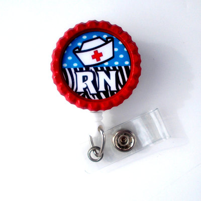 Rn nurse cap blue polka dot - name badge holder - cute badge reels - nurse badge - nurse gift  - nursing badge - rn badge - hospital badge