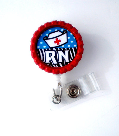 Rn nurse cap blue polka dot - name badge holder - cute badge reels - nurse badge - nurse gift  - nursing badge - rn badge - hospital badge