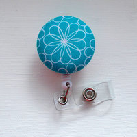 Blue and White Daisy - Retractable ID Badge Reel - Name Badge Holder - Nursing Badge Clip - Teacher Badge Reel - Nurse Badge Pull - Thumbnail 1