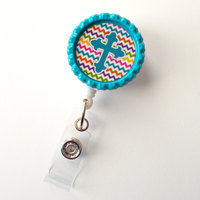 Chevron Cross Blue - Nursing Badge Holder - Teacher Badge Reel  - Nurse Name Badge - Nurses Badge - Cute ID Badge Reel - RN Badge - Thumbnail 2