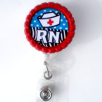 RN Nurse Cap Blue Polka Dot - Name Badge Holder - Cute Badge Reels - Nurse Badge - Nurse Gift  - Nursing Badge - RN Badge - Hospital Badge - Thumbnail 1