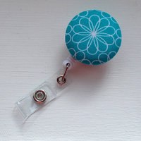 Blue and White Daisy - Retractable ID Badge Reel - Name Badge Holder - Nursing Badge Clip - Teacher Badge Reel - Nurse Badge Pull - Thumbnail 2