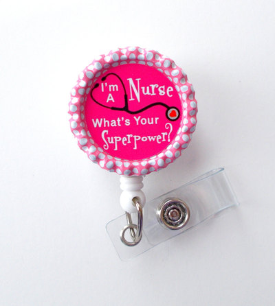 I&#39;m a nurse what&#39;s your superpower pink - name badge holder - cute badge reels - nurse badge - nurse gift  - nursing badge - rn badge