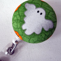 Green Ghost - Retractable ID Badge Reel - Name Badge Holder - Halloween Badge Holder - Pediatric Nurse Badge - Teacher Badge Reel - Thumbnail 2
