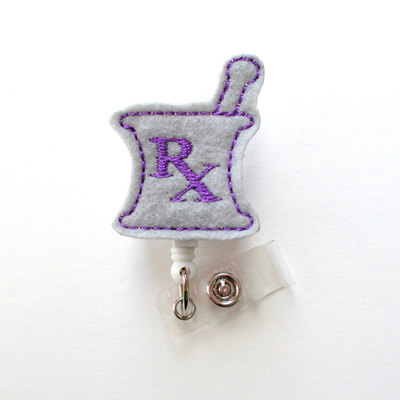 Rx mortar and pestle purple and gray - rx badge holder - pharmacy badge clip - pharmacist badge reel - pharmacist gift - pharmacy assistant