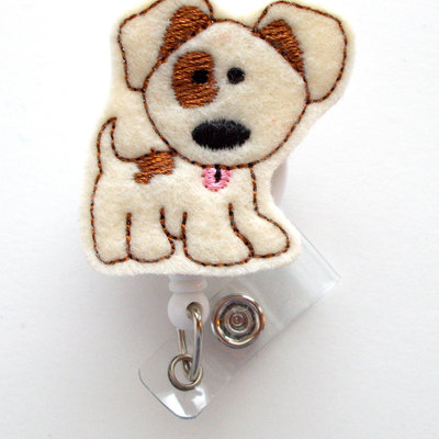 Patch the puppy  - name badge holder - cute badge reel - nurse badge holder - nursing badge clip - teacher badge reel