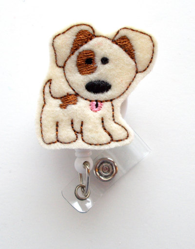Patch the puppy  - name badge holder - cute badge reel - nurse badge holder - nursing badge clip - teacher badge reel