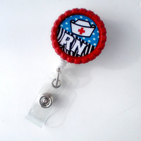 RN Nurse Cap Blue Polka Dot - Name Badge Holder - Cute Badge Reels - Nurse Badge - Nurse Gift  - Nursing Badge - RN Badge - Hospital Badge - Thumbnail 2