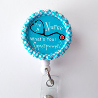 I&#39;m a Nurse What&#39;s Your SuperPower Aqua - Name Badge Holder - Cute Badge Reels - Nurse Badge - Nurse Gift  - Nursing Badge - RN Badge - Thumbnail 1