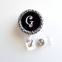 Personalized Initial Black Polka Dot - Nursing Badge Reel - Nurses Badge Holder - Custom Badge - Cute Badge Clip - Teacher Badge Reel - Thumbnail 1