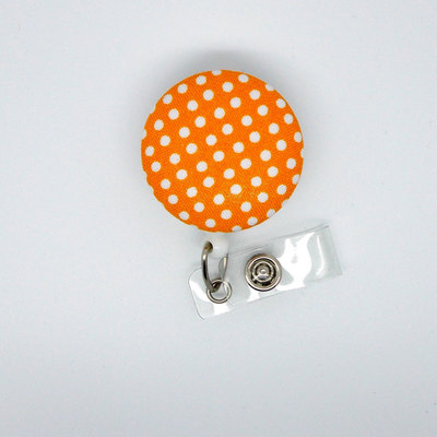 Orange polka dot - cute id badge reel - nurse badge holder - nursing badge reel - retractable id badge reel - teacher badge - hospital id