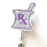 RX Mortar and Pestle Purple and Gray - RX Badge Holder - Pharmacy Badge Clip - Pharmacist Badge Reel - Pharmacist Gift - Pharmacy Assistant - Thumbnail 2