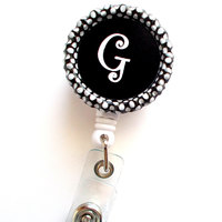 Personalized Initial Black Polka Dot - Nursing Badge Reel - Nurses Badge Holder - Custom Badge - Cute Badge Clip - Teacher Badge Reel - Thumbnail 2