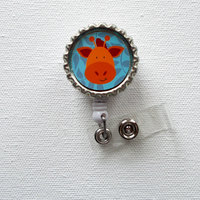 Giraffe - Retractable Nursing Badge Reels - Nurses Badge Holder - Safari Badge - Nurse - Preschool Teacher Badge - Thumbnail 1