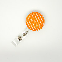 Orange Polka Dot - Cute ID Badge Reel - Nurse Badge Holder - Nursing Badge Reel - Retractable ID Badge Reel - Teacher Badge - Hospital ID - Thumbnail 1