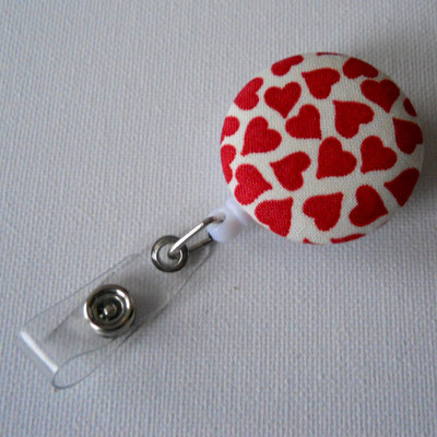 Red and white hearts - id badge reel - nurse - name badge holder - rn badge - nursing badge reel - cute badge reel