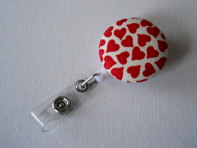 Red and white hearts - id badge reel - nurse - name badge holder - rn badge - nursing badge reel - cute badge reel