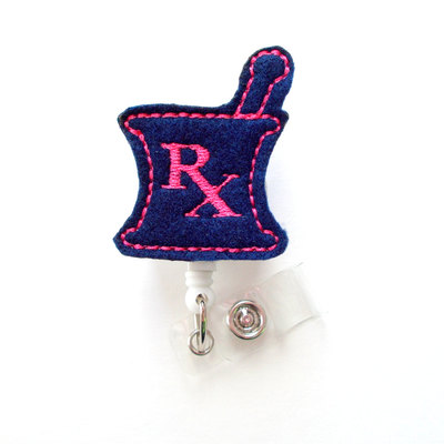 Rx mortar and pestle pink and navy - rx badge holder - pharmacy badge clip - pharmacist badge reel - pharmacist gift - pharmacy assistant