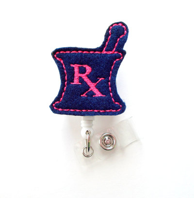 Rx mortar and pestle pink and navy - rx badge holder - pharmacy badge clip - pharmacist badge reel - pharmacist gift - pharmacy assistant