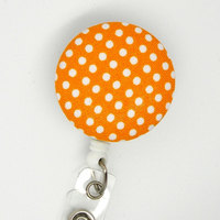Orange Polka Dot - Cute ID Badge Reel - Nurse Badge Holder - Nursing Badge Reel - Retractable ID Badge Reel - Teacher Badge - Hospital ID - Thumbnail 2